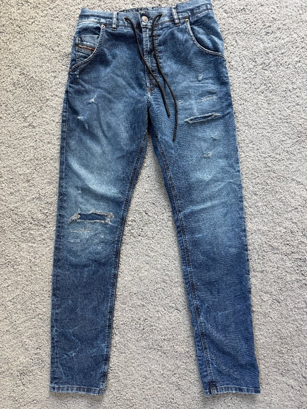 Diesel Krooley-NE JoggJeans Distressed Sweat Jeans W30 Medium Blue 0670U